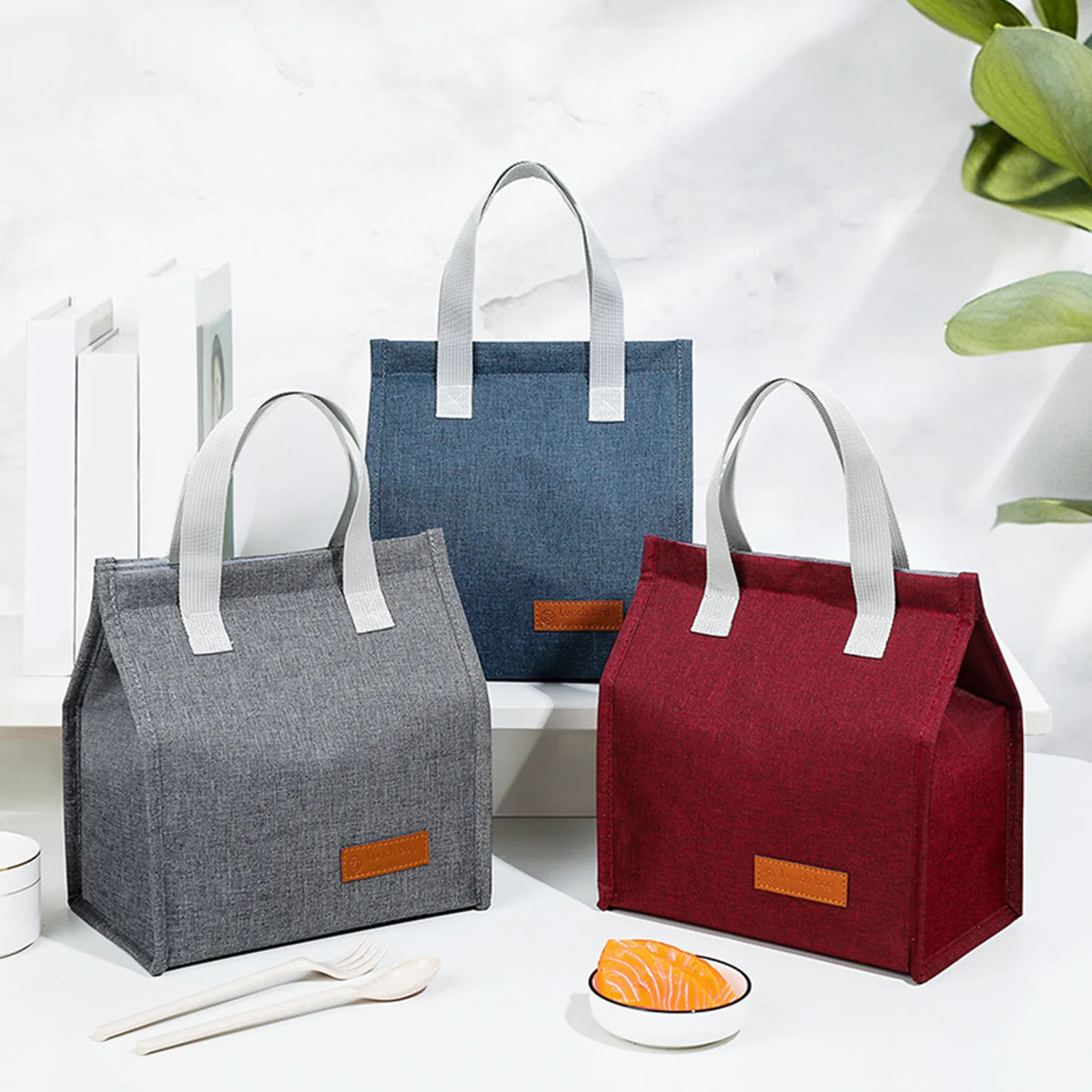 Ship from US Solid Color Basic Canvas Lunch Box BagLarge Capacity Portable Bento Bag Insulated Food Hand 250227FBB