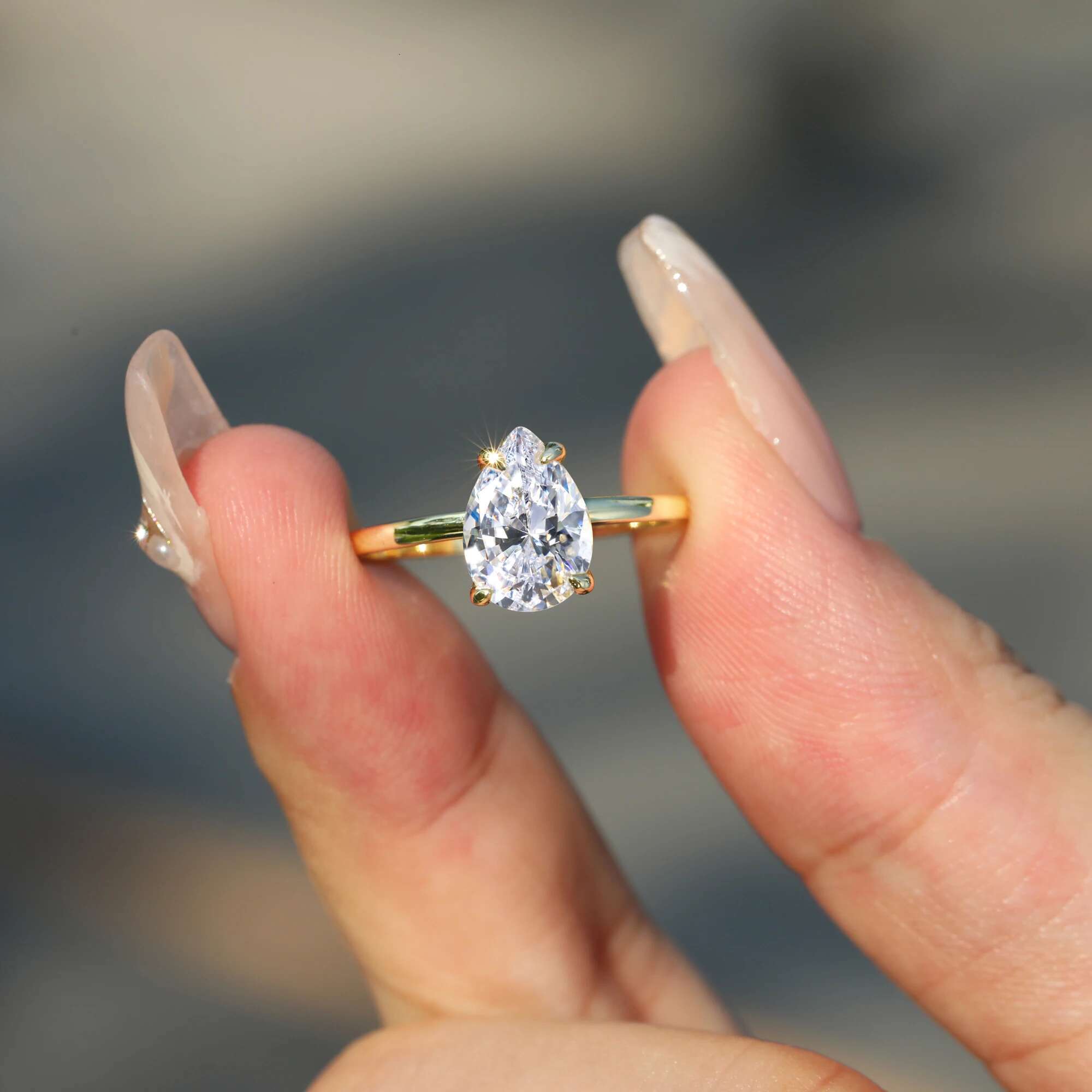 Waterdrop Sterg Sier 1ct-3ct Moissanite Engagement Ring for Woman D Color VVS1 14K Gold Plated Gifts with Certificate
