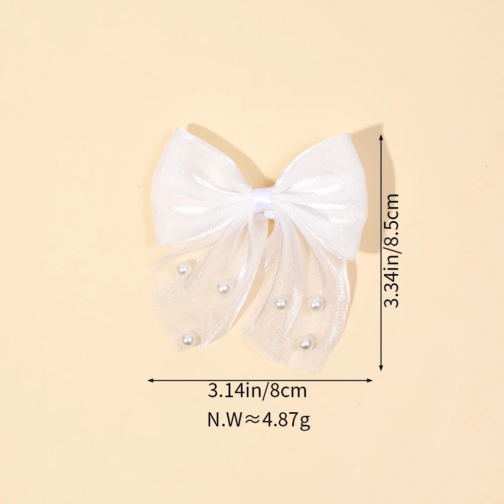 30pc/lot Chiffon Hair Bow Hair clips Baby Girls Kid Pearl Bow Barrettes School Girl Fable Bow Hairpins Hair Accessories Bulk 250227