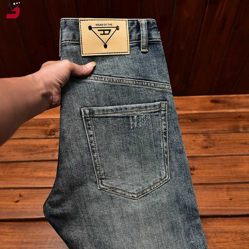 High-End Trendy Jeans Mens Stitching Patchwork Fashion Stretch Slim-Fitting Ankle-Tied Trendy Brand In Pants X250227