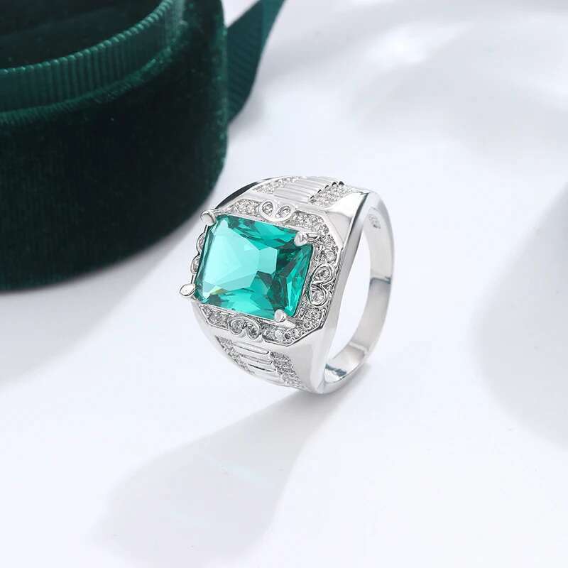 Female Male Engagement Big S Sier Rings For Men Women Yellow Gold Vintage Wedding Bands Square Green Stone Gift