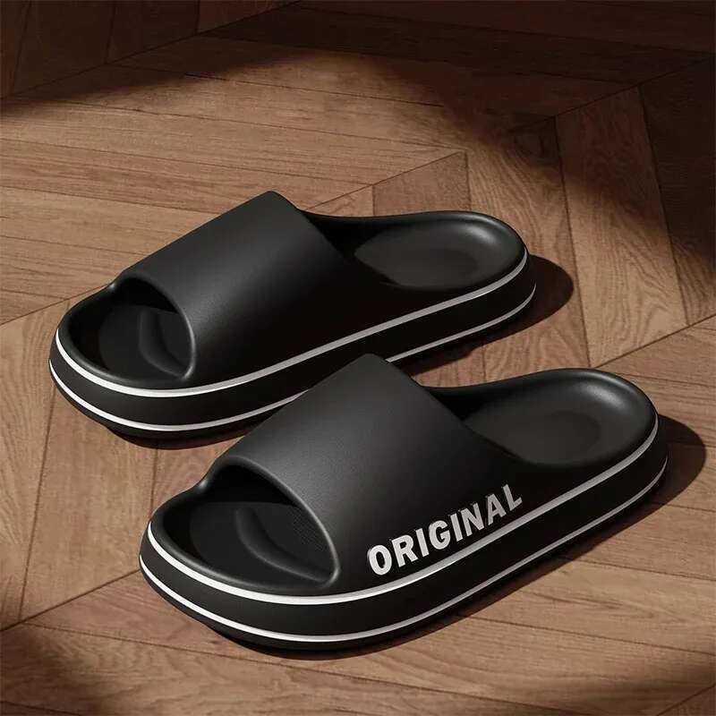 Men's Thick Bottom Summer New Beach Slippers Designer Sandals Bathroom Non Slip Slippers Soft Sandals Simple Fashion Ultra Light Letter Shoes