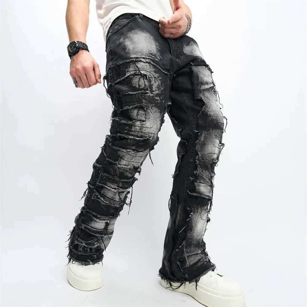 Denim Pants Men Ripped Distressed Washed Fashion Designer Male Denim Trousers Street Style Mens Slim Biker Jeans X250227