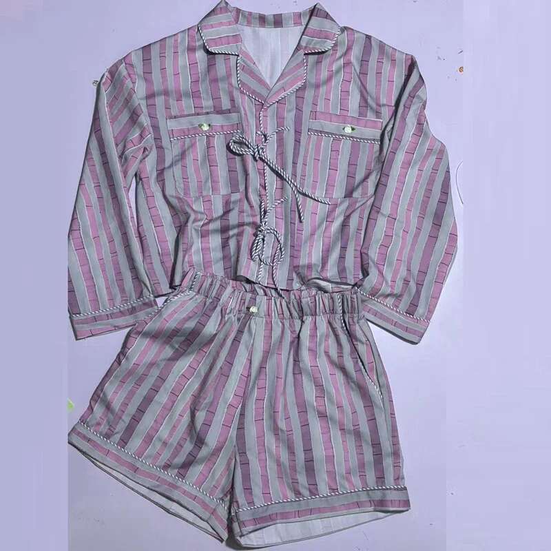 Haruku Fashion Ral Print Short Sets Women Spring Turn-Down Collar Lace-Up Bowknot Suit Autumn Long Sleeve Two Piece Outfits