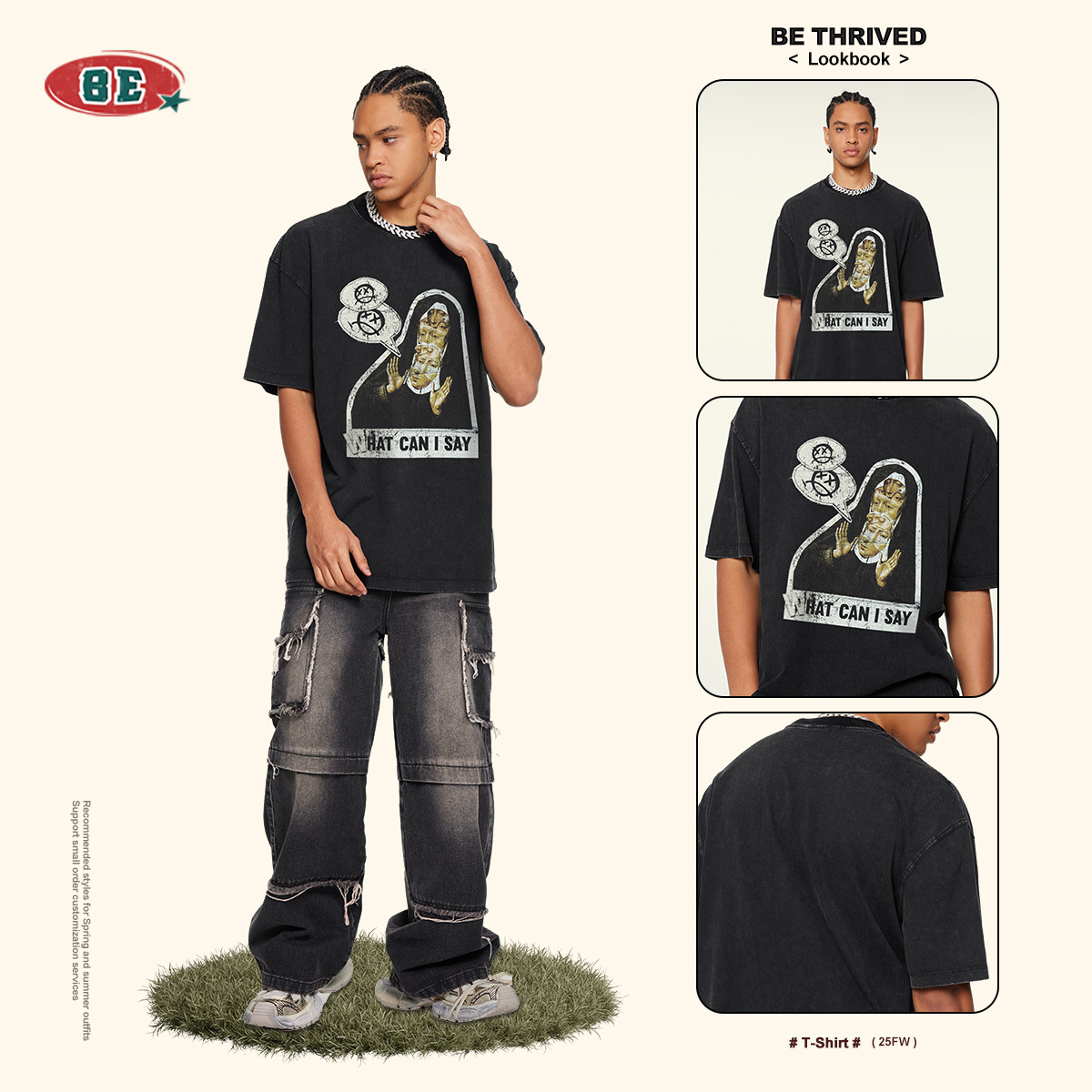 Designer BE Men's Wear | 2025 Summer Trendy Brand Fun Dark Illustrations T-shirt For High Street Loose Short Sleeved Men