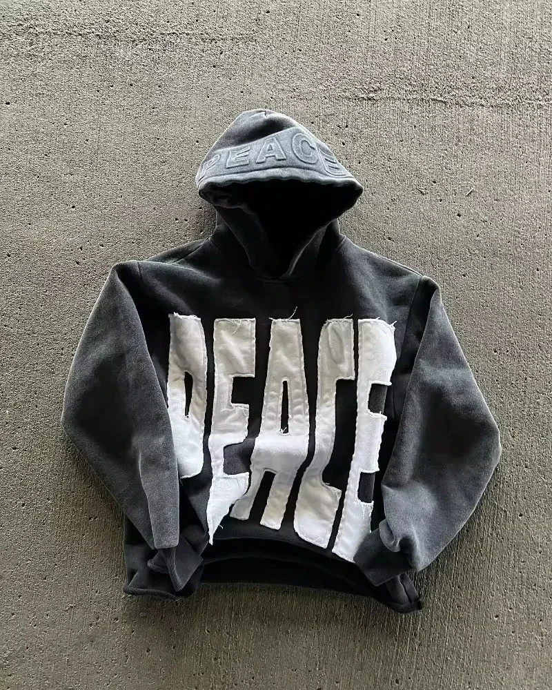 American Y2K fashion trend letter patch hoodie womens street hiphop retro loose sportswear couple casual clown 250225