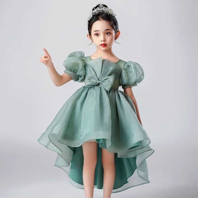 Girl's Dresses Summer Kids Dresses for Girls Mesh Lace Short Sleeve Girls Party Dress Fashion Solid Color Girl Evening Gown 3-12 Years Y250227NG8