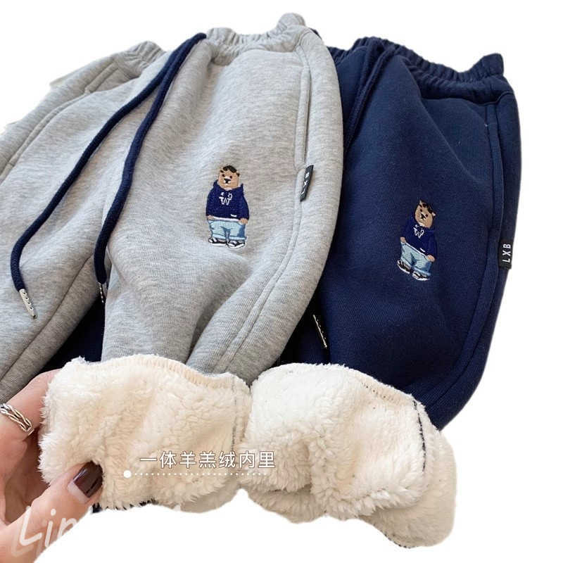 Jeans Linlin Mommy 2025 Winter Childrens Velvet Pants Lamb Velvet Male Baby Warm Sports Casual Pants TrendyY2502274M63