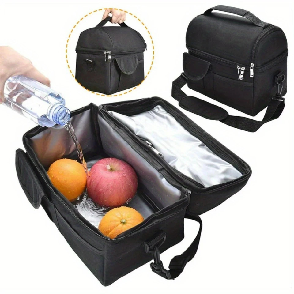 Ship from US Large Insulated Lunch Box Leakproof Cooler Bag Dual Compartment Tote For Camping Cans Wine Food box 250227FBB