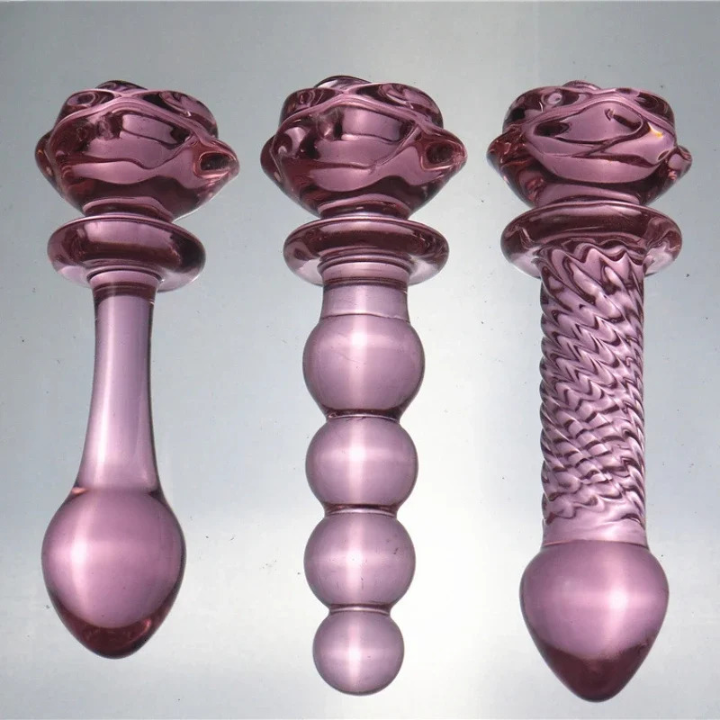 Rose Glass Bullet Butt Plug Transparent Pink Stimulating Anal Masturbation Beads Penetration Anal Plug Adult Sex Toy 250227