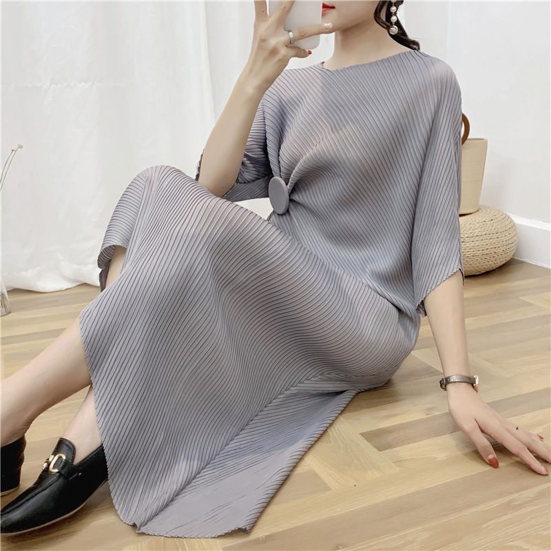 X6580 Pleated dress irregular pleated skirt small circle long skirt twill fashionable loose