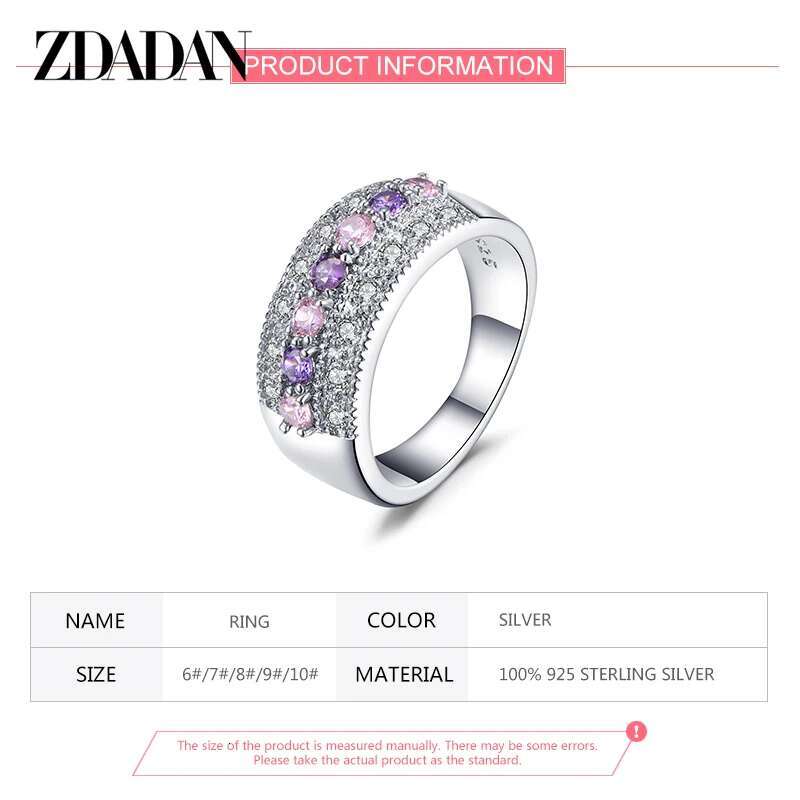 ZDADAN Sterg Sier Zircon Rings For Women Fashion Wedding Jewelry