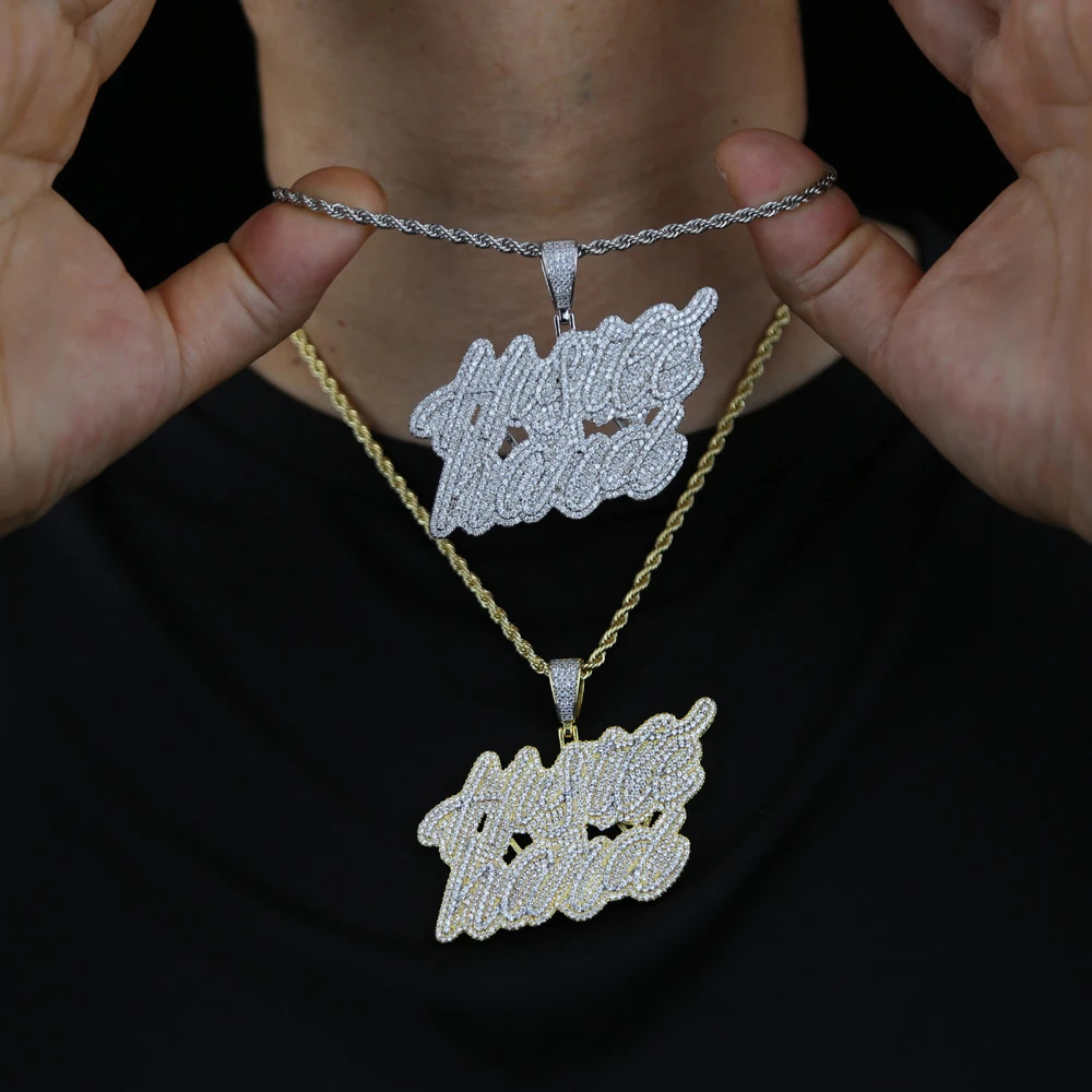 Hip Hop 5A Cubic Zircon Iced Out Hustle Hard Letters Pendants Necklaces CZ Letter Charm For Men Women Jewelry 250227