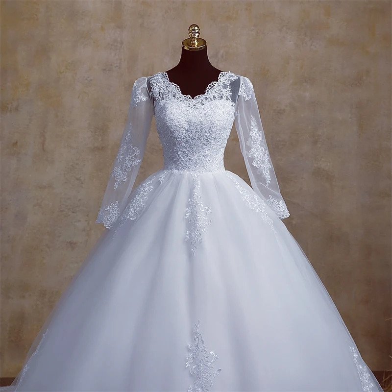 Y M V Neck Full Sleeve Customized Plus Size Vestido De Noiva 2025 Wedding Dress Long Train or Floor Appliqe Bridal Tulle Mariage 250224