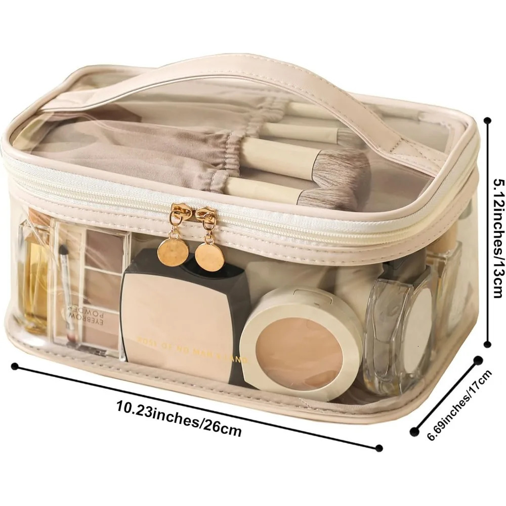 Ship from US Large Clear Cosmetic Bag Travel Portable Toiletry with Handle Purse 250227FBB