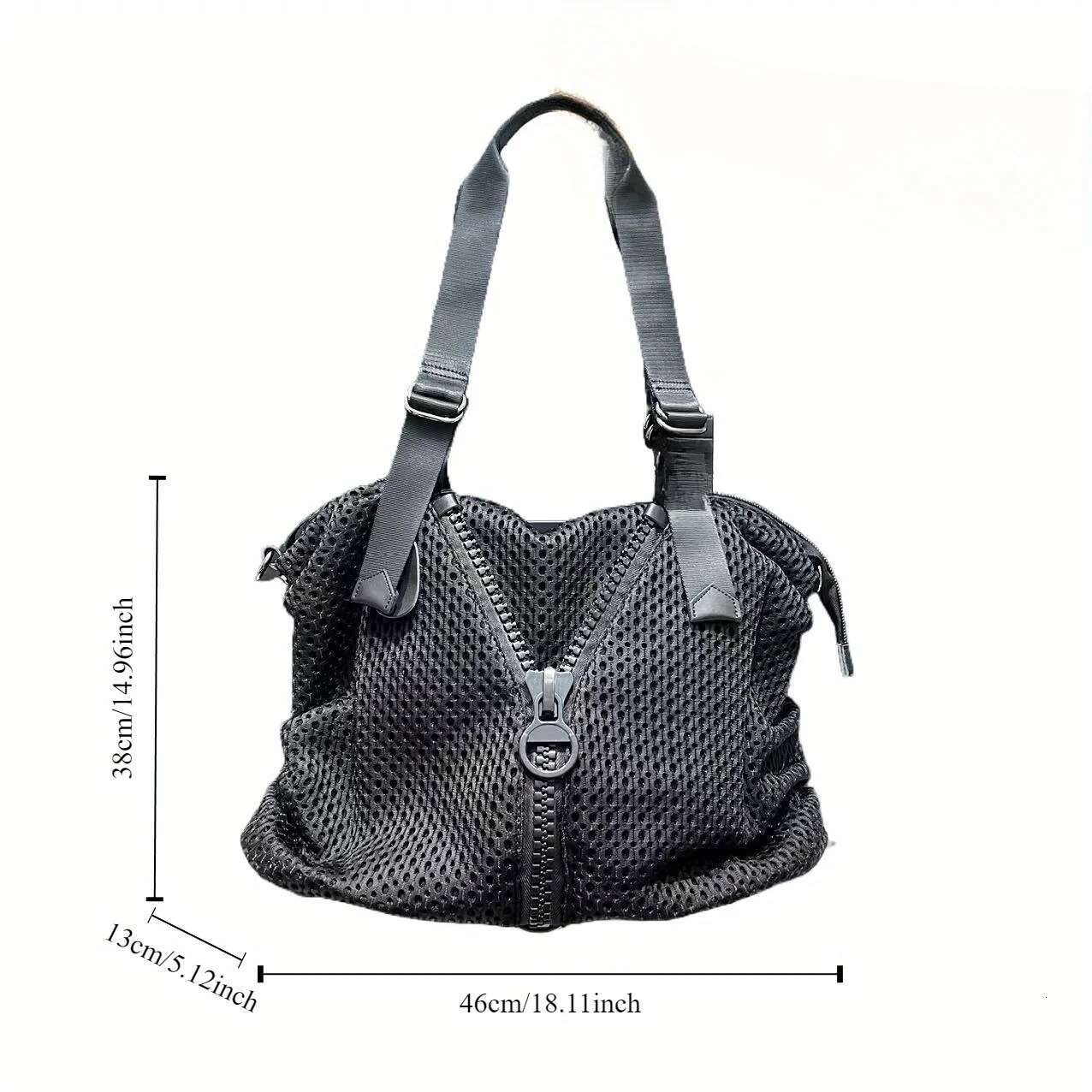 Women's Fashion Nylon Shoulder Capacity Travel Bag Mesh Large Zipper Wide Band Crossbody Handbag