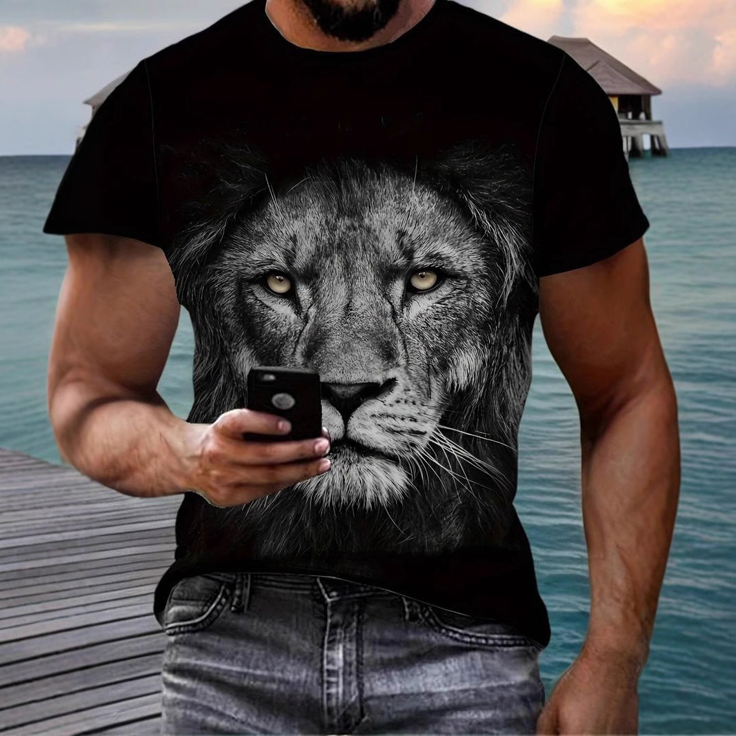 Designer's New Versatile And Trendy 2025 Men's Lion 3D Fashion Printed T-shirt With Free Shipping