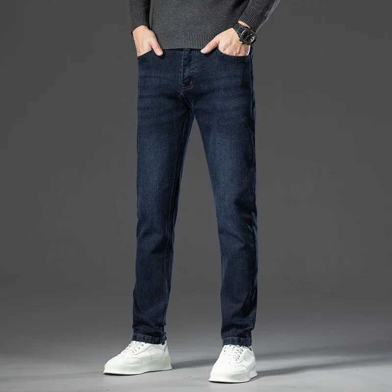 2024 Autumn New Mens Business Jeans High Elasticity Straight Denim Trousers Mens Pants Work Clothes Haze Blue Black Gray Brand X250227