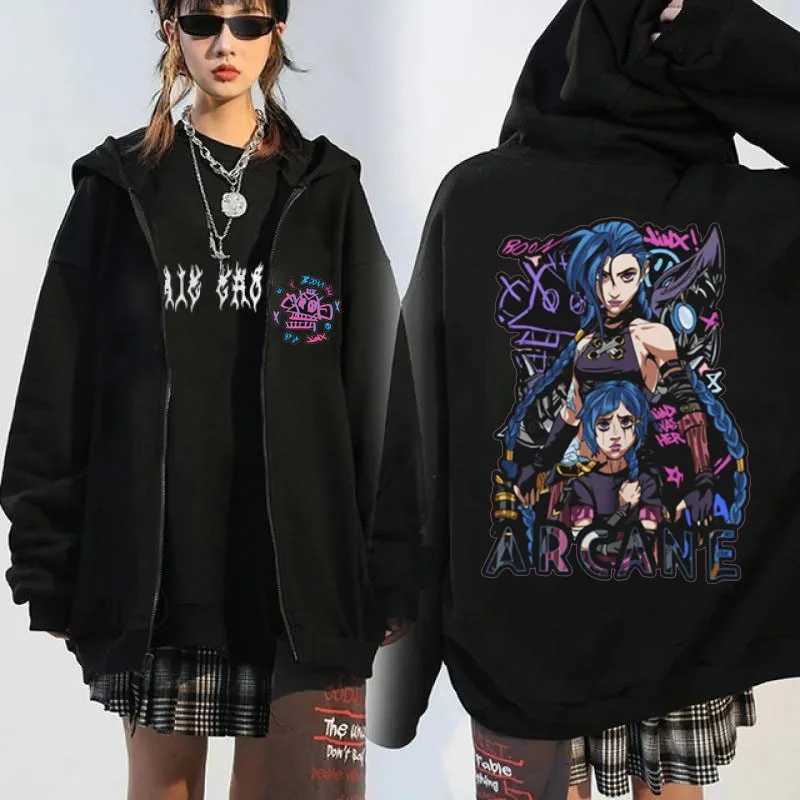 Arcane Jinx Zip-up Hoodie Men Monkey Graffiti Zipper Jacket Male Harajuku Anime Arcane Boom Oversized Hip Hop Sweatshirt Coat X250227