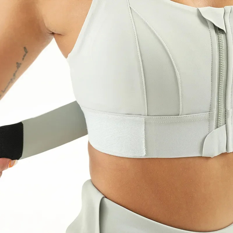 Women Sports Bras Tights Crop Top Yoga Vest Front Zipper Plus Size Adjustable Strap Shockproof Gym Fitness Athletic Brassiere 250226
