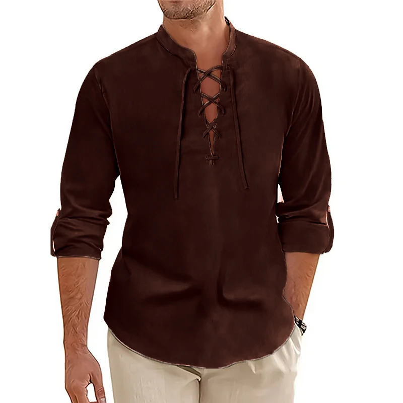 Mens Long Sleeved Vintage Shirt Medieval Viking Top Cotton Shirts Men Halloween Costume Breathable Mens Tshirts Yoga Shirts 250224