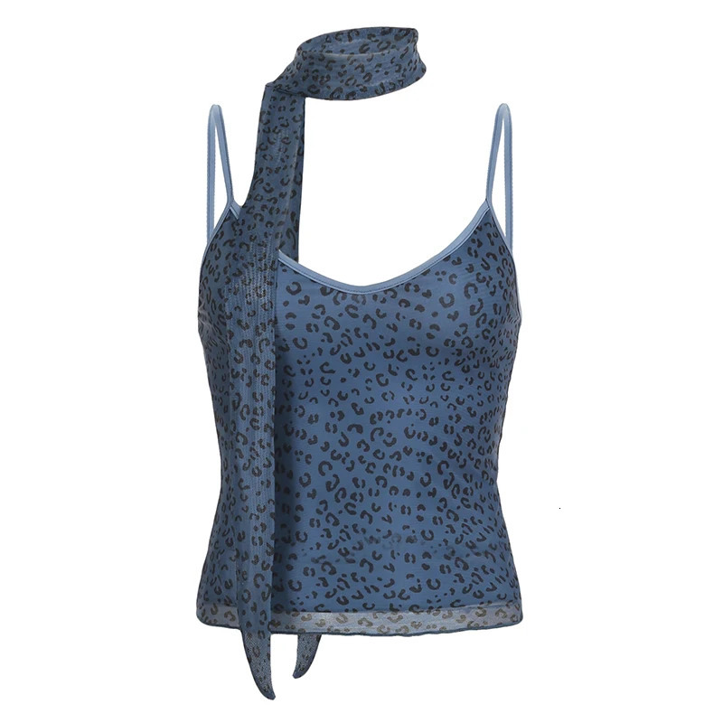 Sweetown Y2k Leopard Print Korean Style Womens Halter Tops Ribbons Basic Causal sweet Chic Blouses Trendy 250227