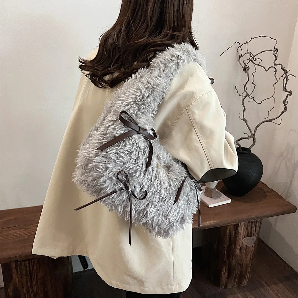 Ship from US Womens plush shoulder bag with zipper inner pocket clutch wallet homeless work travel 250227FBB