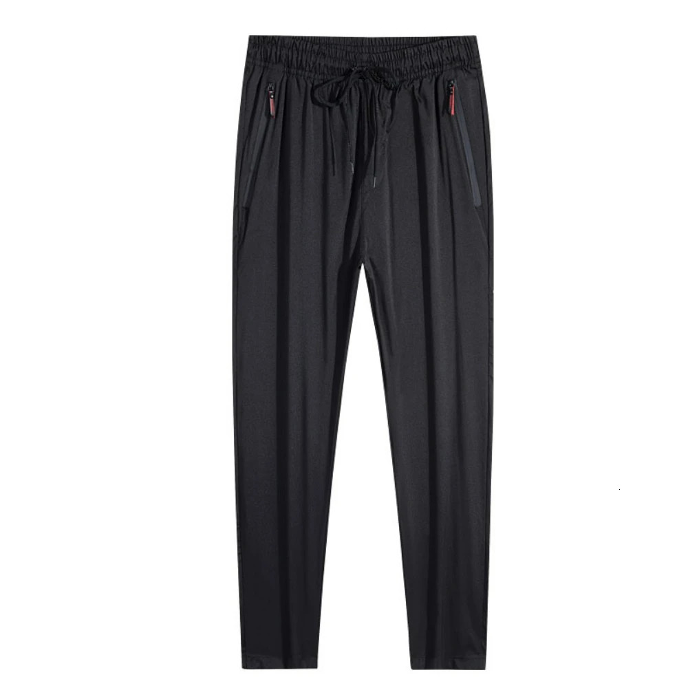 Mens Ice Silk Pants Summer Mens Casual Sports Pants Gray Zipper Pockets Slim Straight Breathable Lightweight Cool Feeling 250227