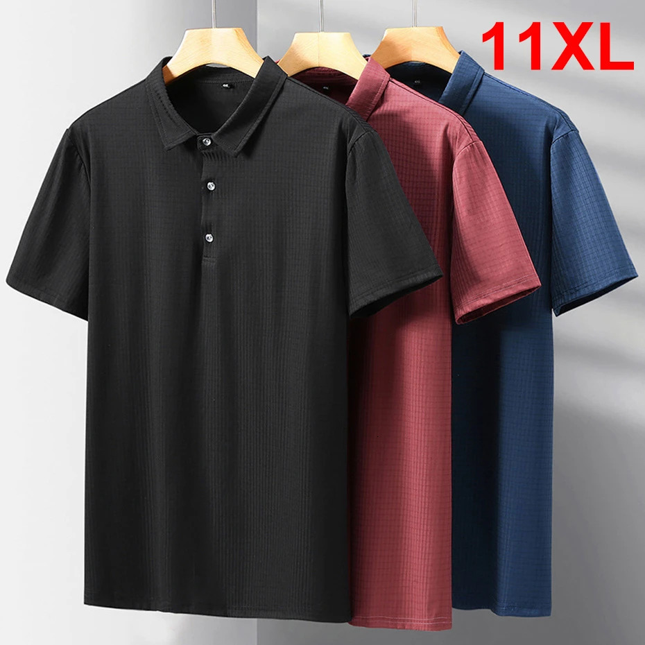 Summer polo shirt mens plus size 10XL 11XL elastic breathable cool polo shirt mens summer top plus size 10XL 11XL 250225