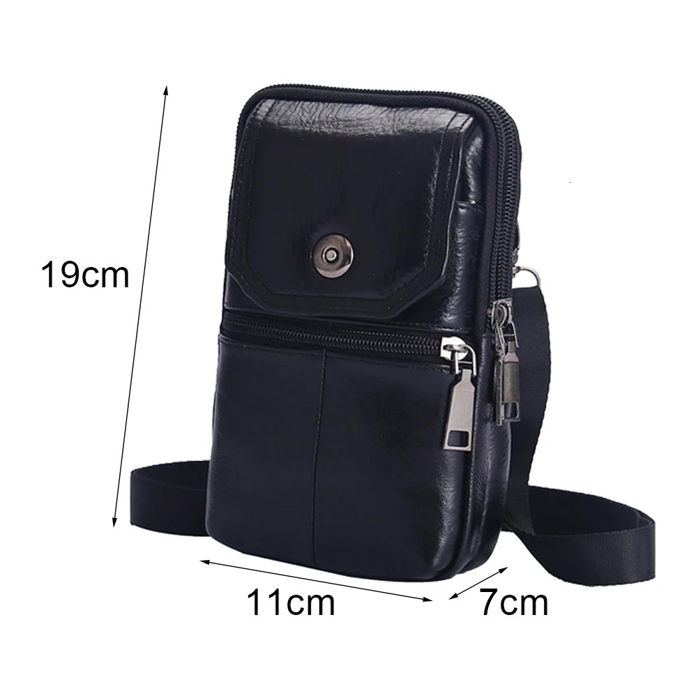 Ship from US Fashion Mens Messenger Bag Cowhide Leather Mobile Phone Shoulder Small Travel Waist MultiPockets Male Chest 250227FBB