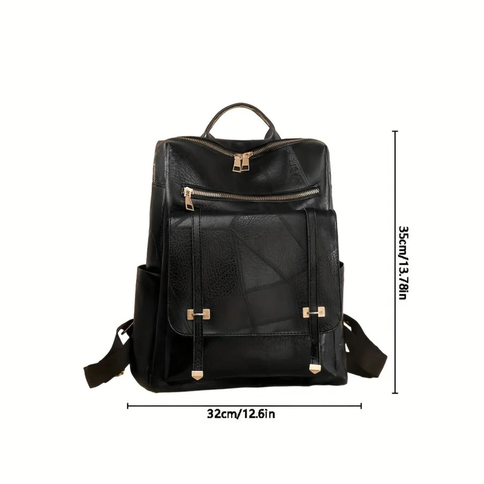 Ship from US Retro PU leather backpack simple preparatory style school bag fashionable laptop travel and workday 250227FBB