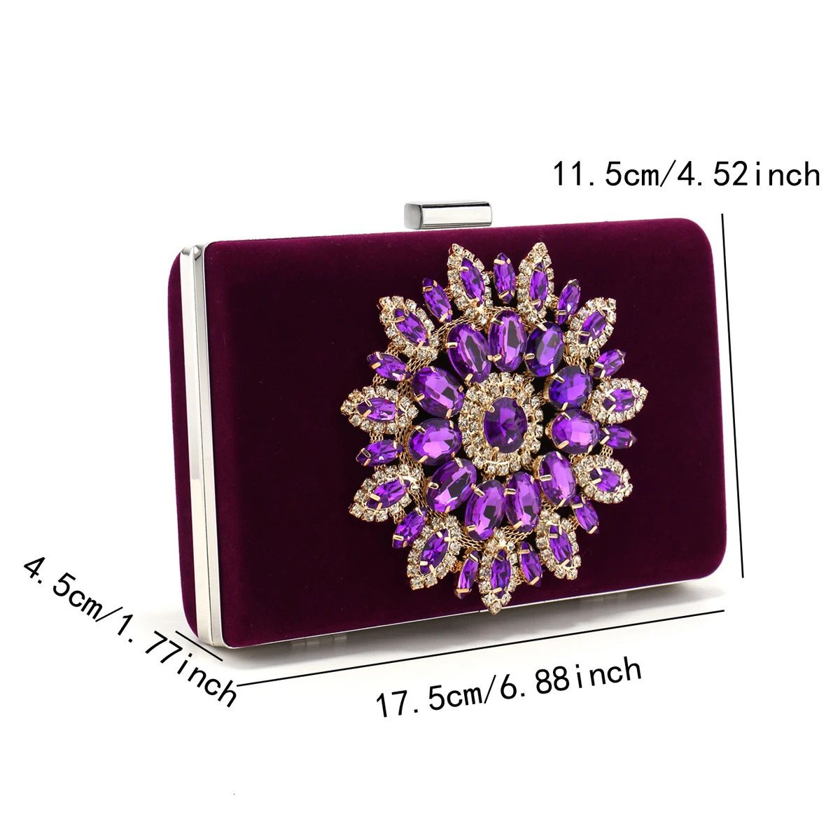 Purple Color Women Evening Bags Flower Rhinestones y Clutch Bag Velvet Flap Fashion n Party Event Diamonds Shoulder Ch 250226