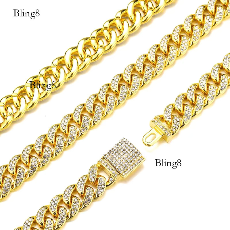 Fashion Hip Hop Trendy Box Buckle Necklace Alloy Zircon Men's Moissanite Cuban k Chain