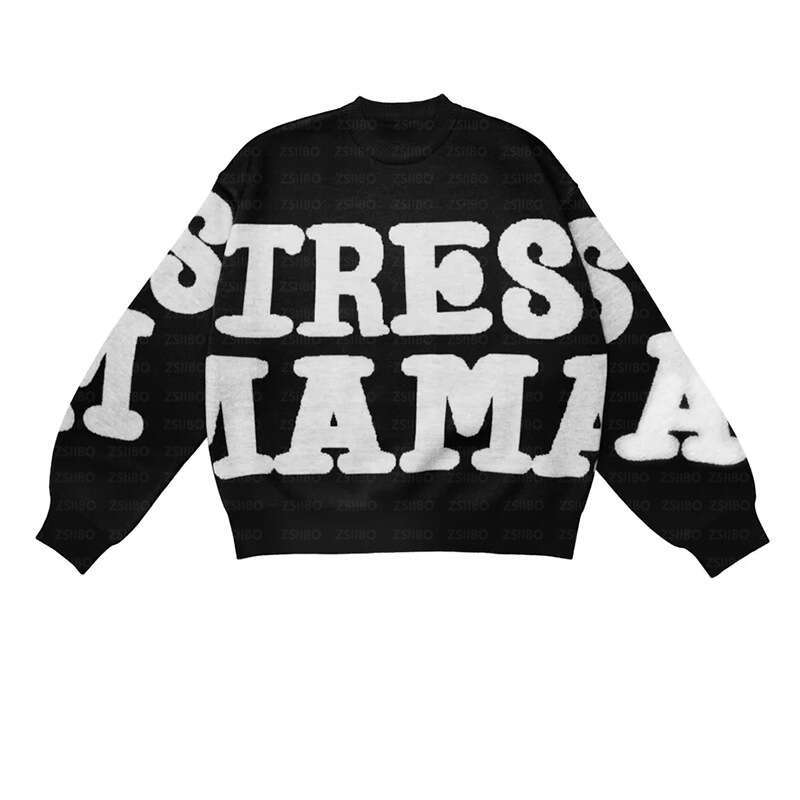 Lazy style letter jacquard casual fashion round neck versatile knitted sweater couple top