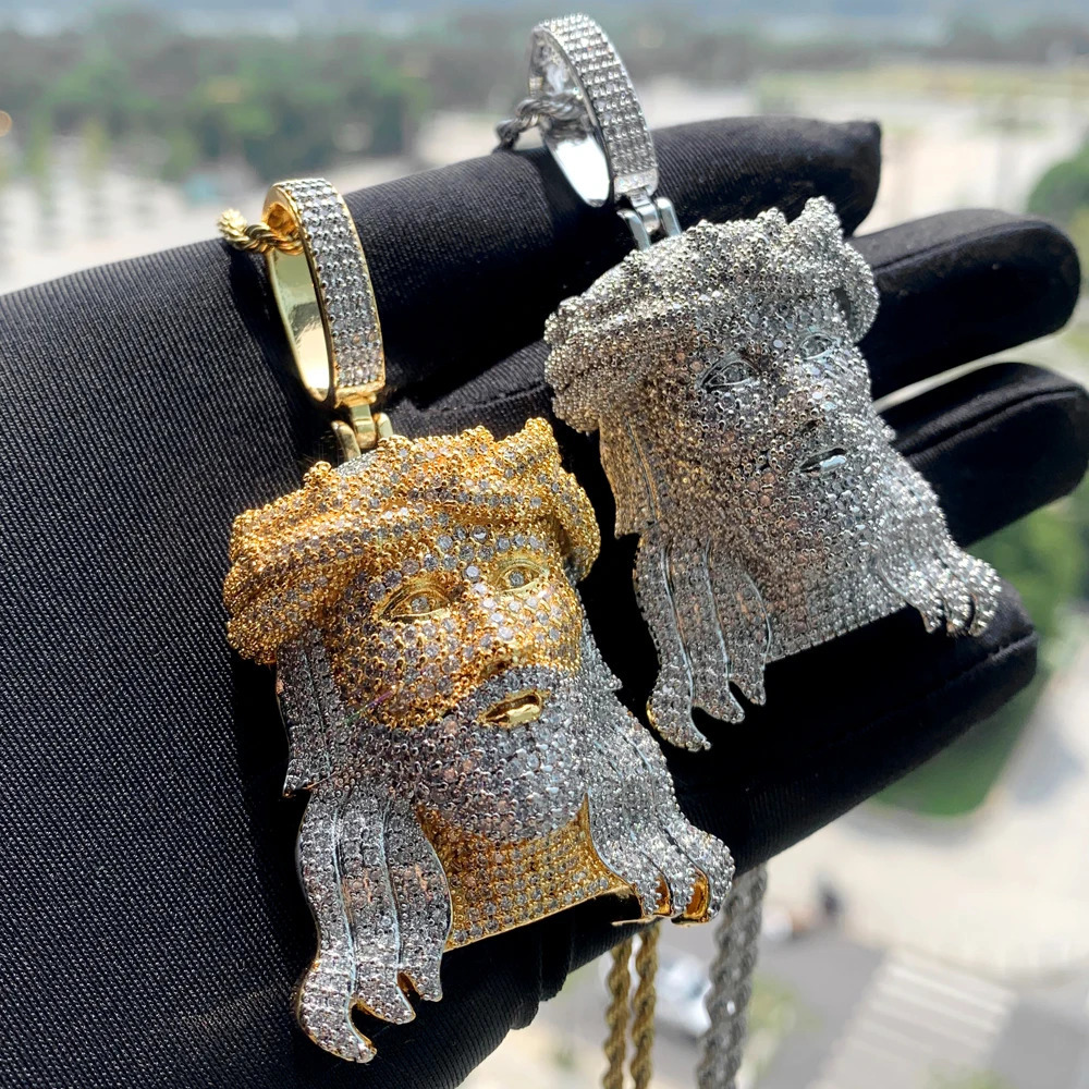Two Tone Rose Gold Color Hip Hop Jesus Christ Head Pendant Micro Pave 5A Cubic Zirconia CZ Iced Out Men Fashion Jewelry 250227