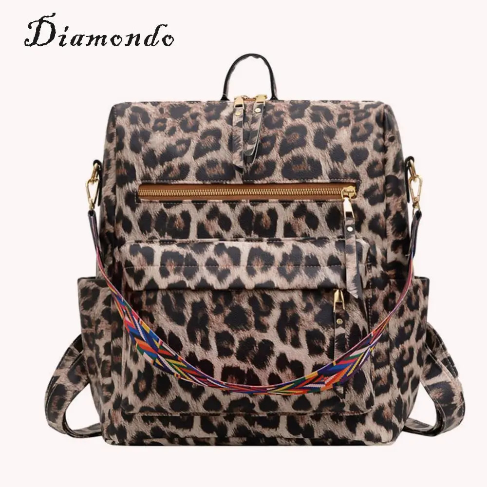 Ship from US Retro Animal Leopard Print Backpack Handheld Shoulder Travel Bagpack 250227FBB