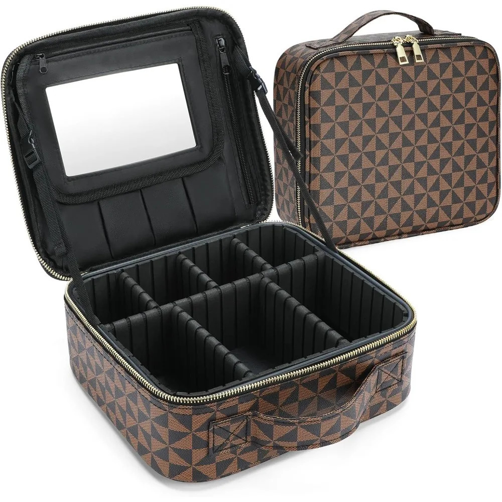 Ship from US Plaid cosmetic bag portable storage with divider large capacity womens mirror 250227FBB