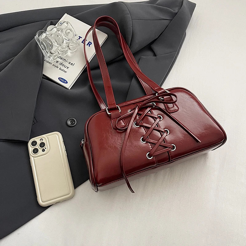 Ship from US Boston Tote Bag for Women with Zipper Bowling Handbag PU Leather Underarm Hobo Work Travel 250227FBB