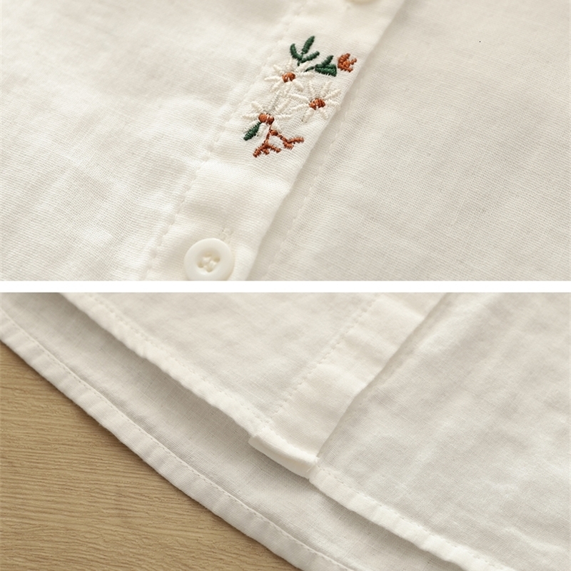 Autumn Women Double-layer Cotton Yarn Shirts Full Sleeve Embroidery Flower Loose Casual Soft Blouse Office Ladies Tops 250226