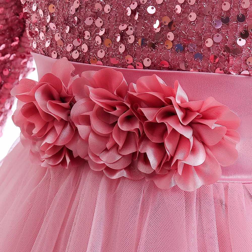 Girl's Dresses Teenagers formal evening dress girls clothing long sleeved sequins Christmas wedding party dress girls princess dress Y250227P7TY