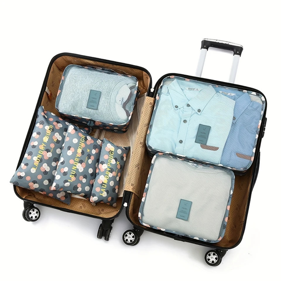 Ship from US 6piece travel metal organizer set printed packaging cube with random floral patterns portable cosmetic classification bag Mu 250227FBB