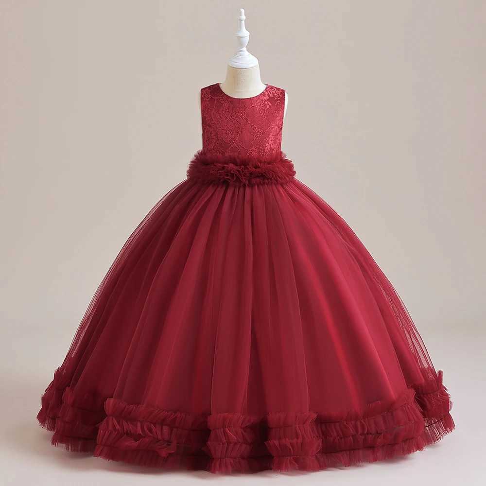Girl's Dresses Girls Flower Elegant Princess Party Dresses Teenage Green Christmas Tulle Children Clothing Kids Wedding Evening Formal Dresses Y2