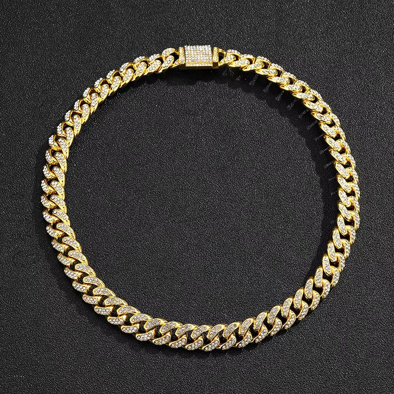 Fashion Hip Hop Trendy Box Buckle Necklace Alloy Zircon Men's Moissanite Cuban k Chain