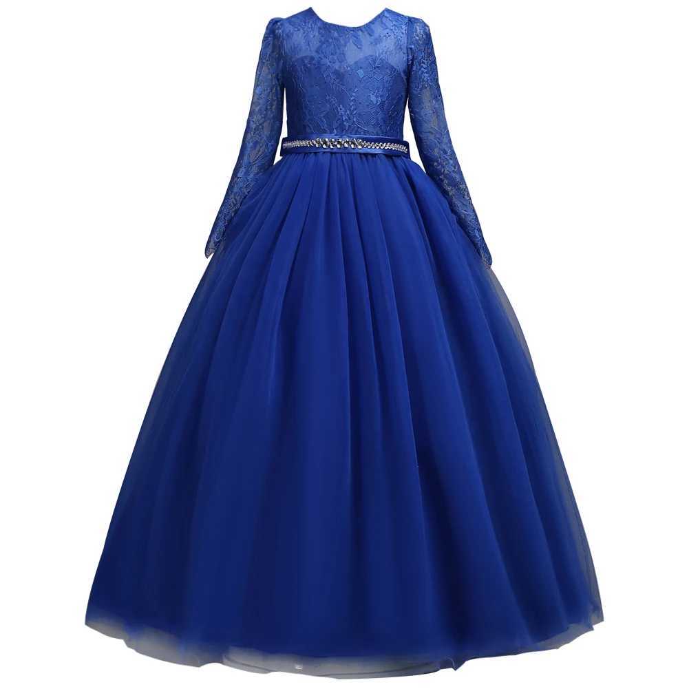 Girl's Dresses Blue European and American best-selling childrens bridesmaid dress lace long sleeved large skirt flower girl princess dress Y25022