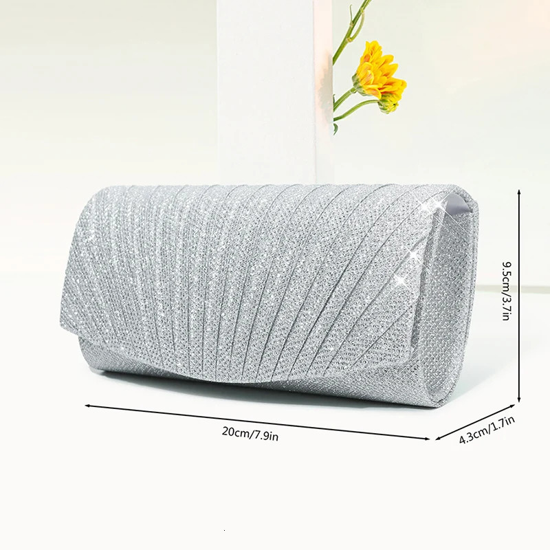Evening Clutch Bag Womens Pleated Sequin Wedding Purse Bride Handbag Chain Crossbody For Banquet Party Dinner XA13ZZ 250226