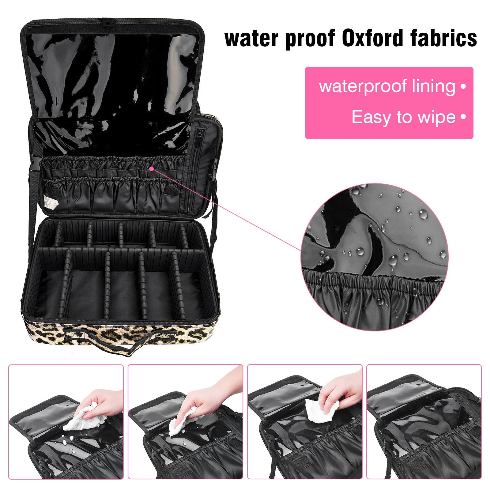 Ship from US AIMEI Extra Large Cosmetic Bag Vanity Case Makeup storage bag and Organizer Leopard print model With mirror 250227FBB