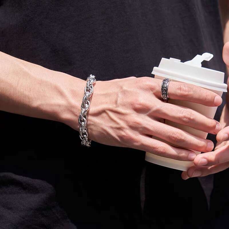 Hip Hop Trendy 11MM Wide Boys Titanium Steel Personalized Fashion Versatile Simple X-Pattern Bracelet