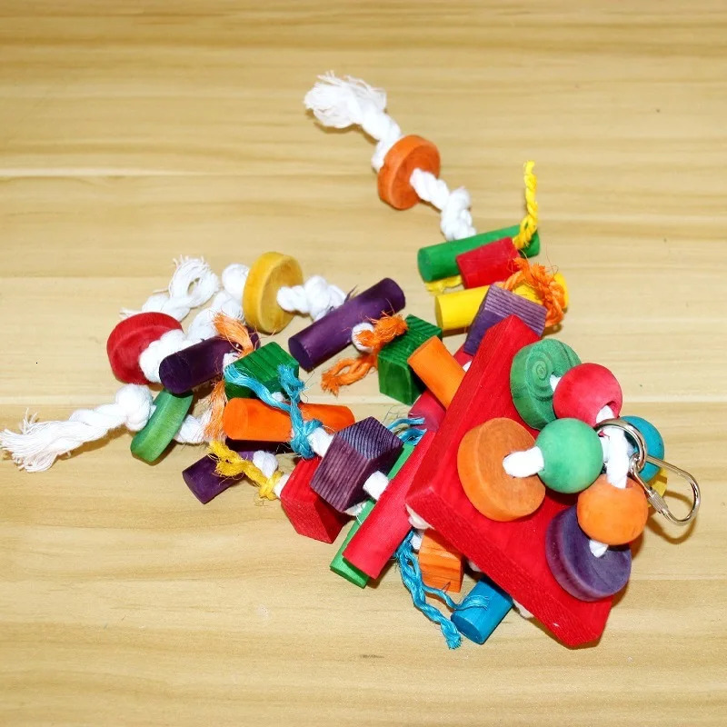 Parrot toys Colorful wooden bird supplies Unique shape Diverse ways to play Complete variety Large parrot bite bird toys 250226