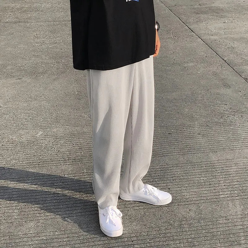 Wrinkled straight pants mens oversized casual pants mens Japanese streetwear loose ice silk pants mens wide leg Trousers S-2XL 250225