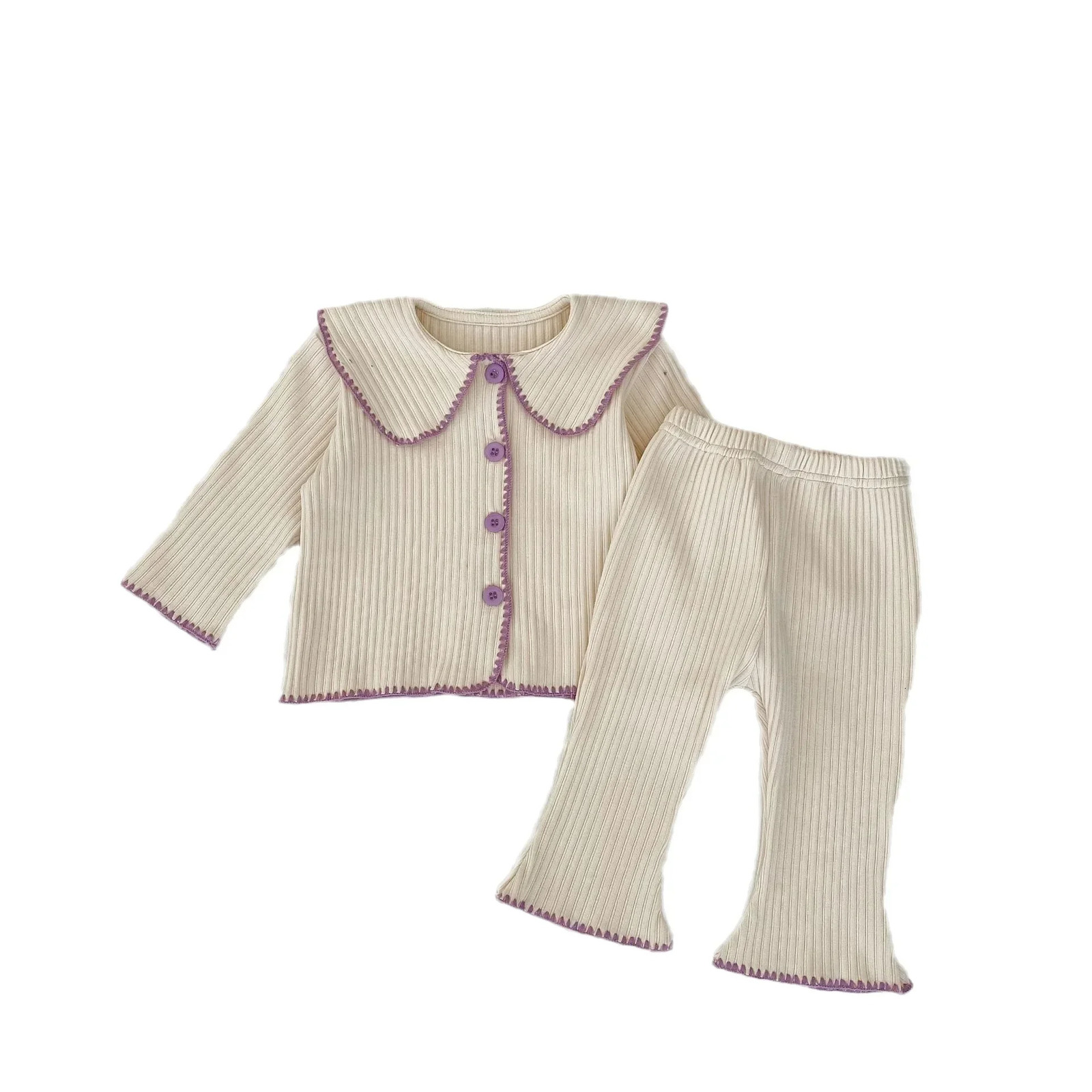 Baby Clothing Set Autumn Knitted Girls Set Collar Long Sleeve CardiganPants 0-3 Year Childrens Two Piece Set 250227